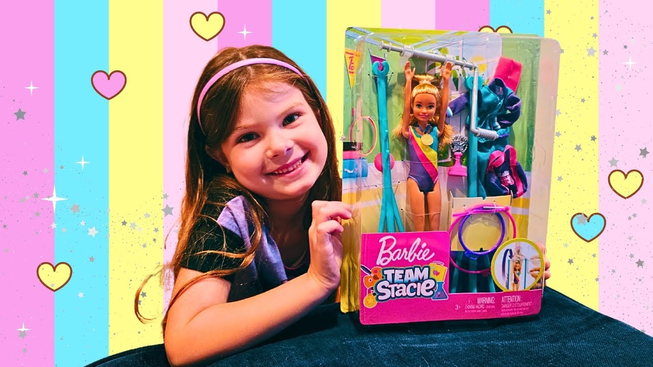 Unboxing and Playing with Barbie Team Stacie Doll and Gymnastics Playset