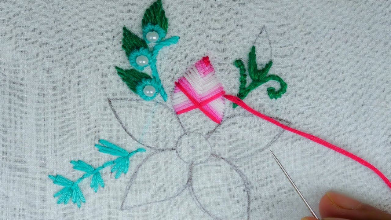 hand embroidery elegant modern flower embroidery design, easy flower stitch