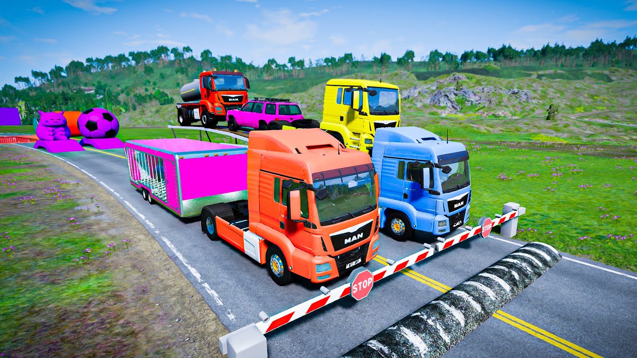 TRANSPORTING PIXAR CARS & FRUITS WITH COLORED & JOHN DEERE vs CLAAS vs TRACTORS - BeamNG.drive #236