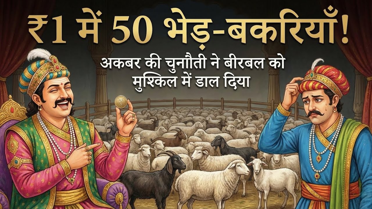₹1 में 50 भेड़-बकरियाँ!अकबर की चुनौती ने बीरबल को मुश्किल में डाल दिया 🧠🤔