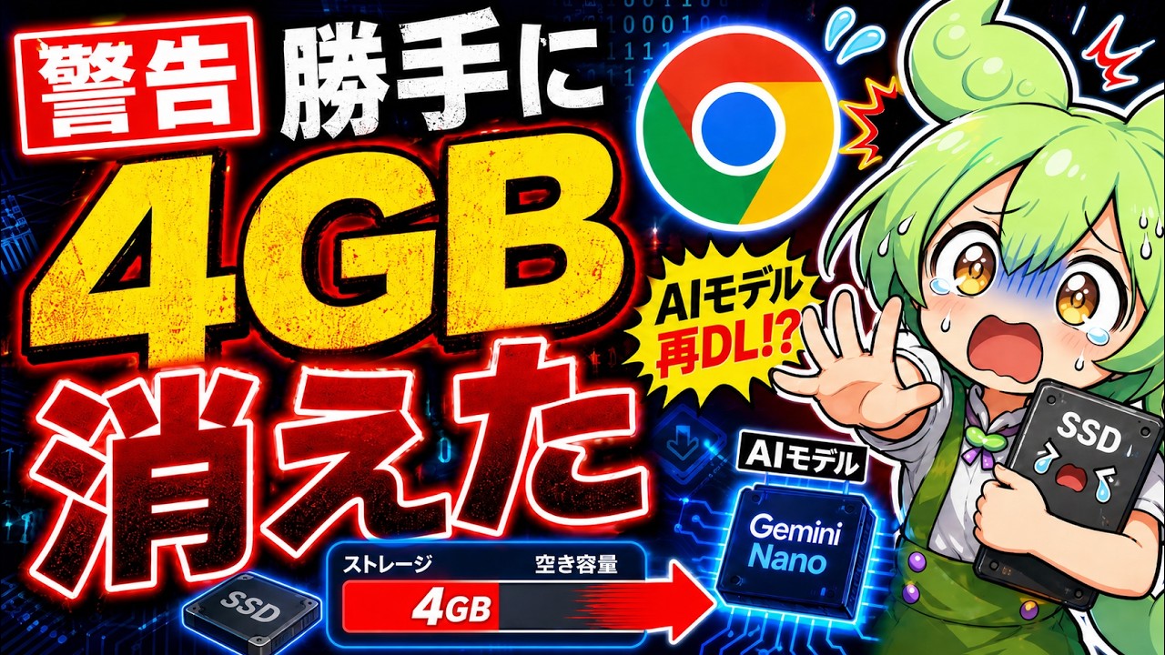 警告】Chrome、勝手に4GB使用…削除してもまた入る - YouTube