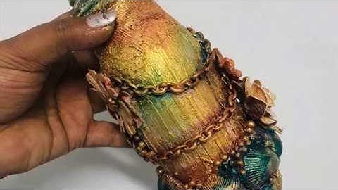 16. Mixed media Step-by-step tutorial- Altered glass bottle for Diwali decoration | Antique bottle