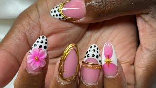 The Perfect Summer Set- Watch Me Work - Almond Pink Acrylic with French Tip And 3D Flowers Tutorial