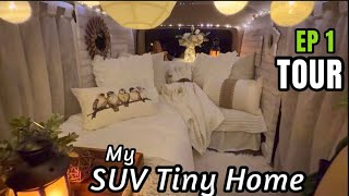 TOUR 🌳 SUV CAMPER BUILD 🐿️ CHEVY TAHOE 🌲 DIY 🥾🎒🏔️⛺️