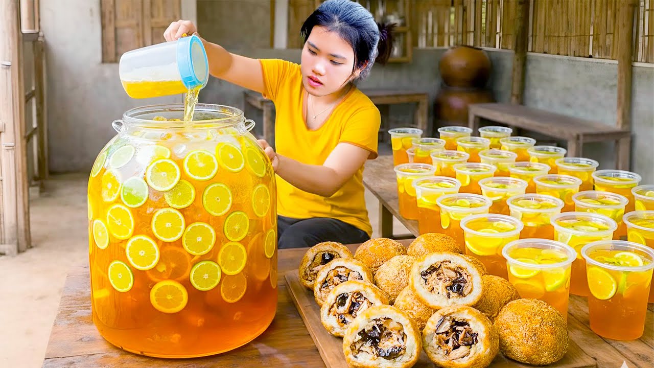 Drink Recipe: How to Make Fresh Ice Lemon Tea - Harvesting Lemons to Sell at Market with My Son