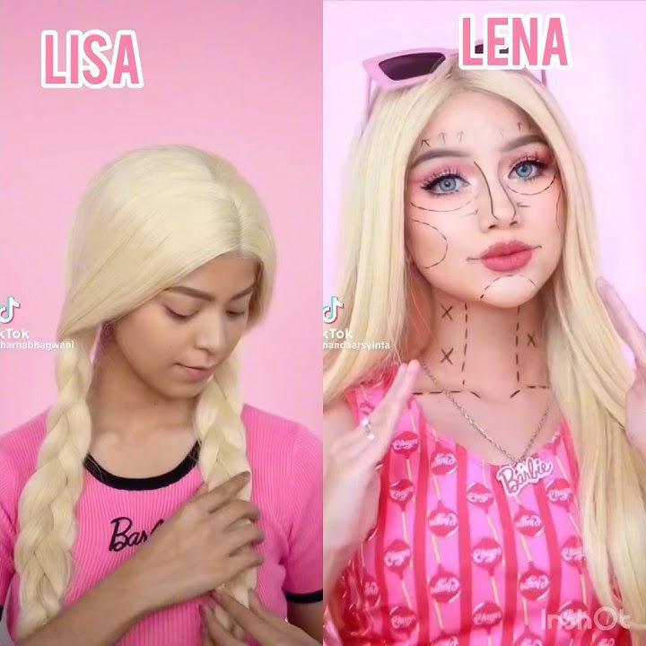 Lisa or Lena ✨🦋Barbie makeup challenge💋💄 (who did it better ) #lisaorlena #shorts#please