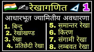 रेखागणित।आधारभूत ज्यामिति अवधारणा।basic of geometry।बिंदु।रेखा।रेखाखण्ड।समान्तर रेखा।तिर्यक रेखा