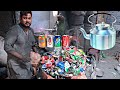 Incredible process of making green tea kettle from soda cans recycling