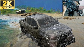 Toyota Hilux stuck in sand RESCUE by a Ford | SnowRunner 4x4 Sim Wheel Realistic Off-Road Recovery