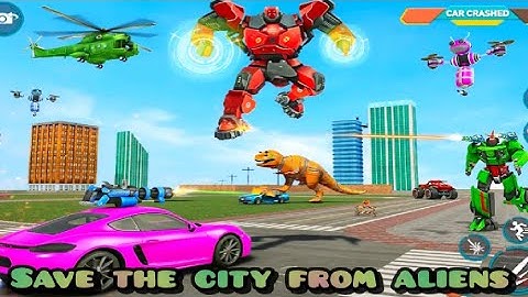 Dino Robot Car Game - Flying Robot Transforming Game - Save the city from aliens #40