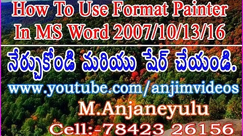 How To Use Format Painter Option In Ms Word 2007/2010/2013/2016 In Telugu | MS Word Tips and Tricks