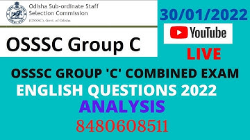 OSSSC GROUP-C English Answer Key Set-A 30\01\2022 #Analysis By vijay Sir #LiVE