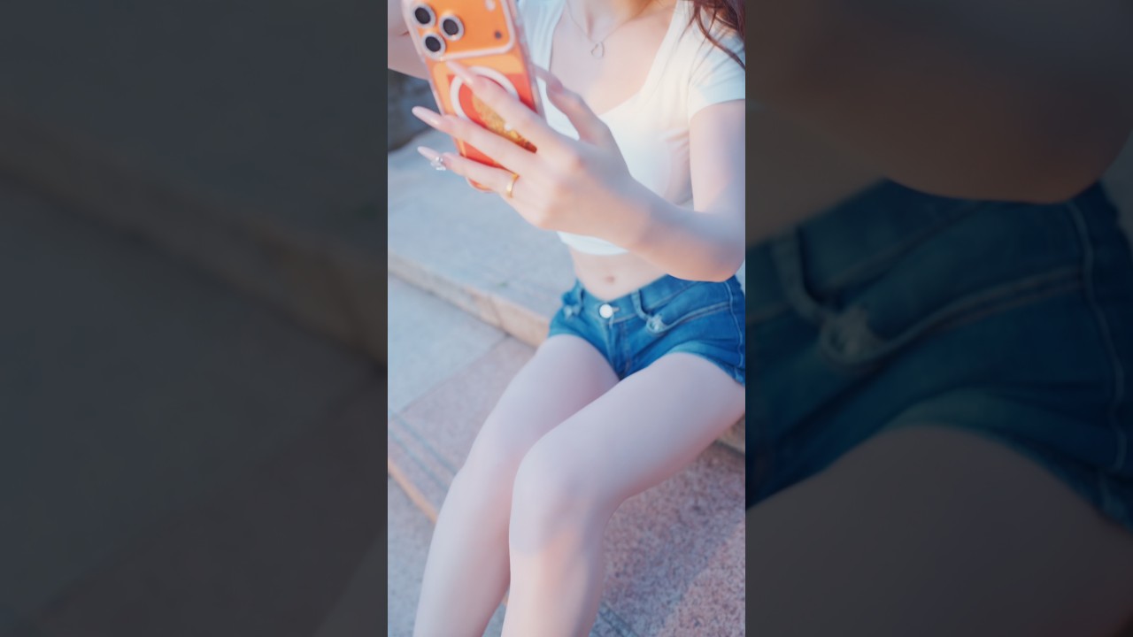 The long-legged beauty looks stunning in her super-short denim shorts and high heels. #beauty #cute