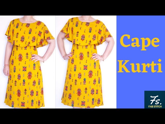 I AM DESIGN presents Mustard Embroidered Cape Kurta Dress available  exclusively at FEI