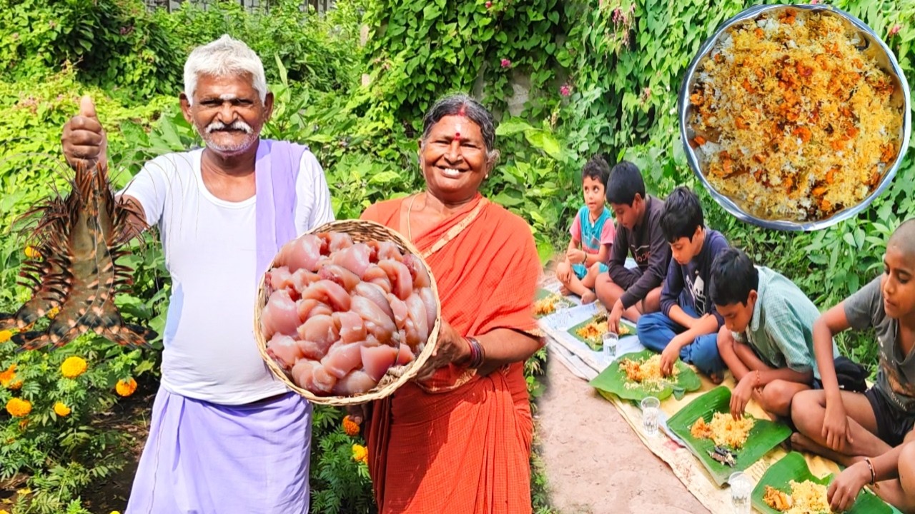 Prawns Biryani Recipe ⁠| , టైగర్ రొయ్యల దమ్ బిర్యానీ ⁠| Chicken Gravy ⁠| Cooking and Farming