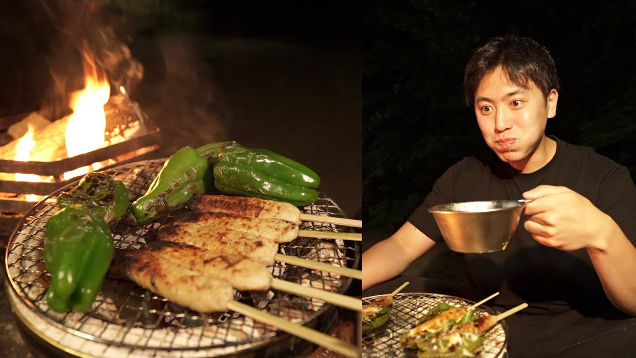 Charcoal grilled] Meatballs, peppers and cheese for a