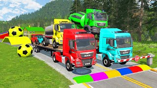 Double Flatbed Trailer Truck vs Speedbumps Train vs Cars Beamng.Drive #1