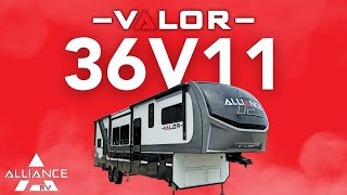 Valor 36V11  5th Wheel Toy Hauler with an 11ft garage, under 40 feet, and 14,000 lbs Dry!