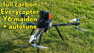 Arducopter Y6 hexacopter // maiden flight + autotune // custom carbon Everycopter frame