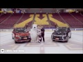 Polar bear mascot keeps slipping over on the ice