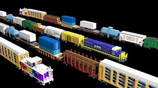 3D Freight Train Cars - Railway Vehicles - Trains - The Kids' Picture Show (Fun & Educational) Resimi