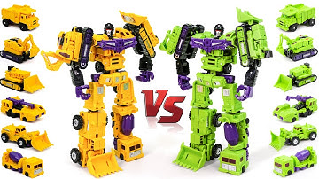 Transformers Construction Green Devastator VS Yellow Devastator MF 17 Hercules Combine Robot Car Toy