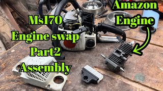 Stihl ms 170 engine swap ! Time to assemble. Will it start ?