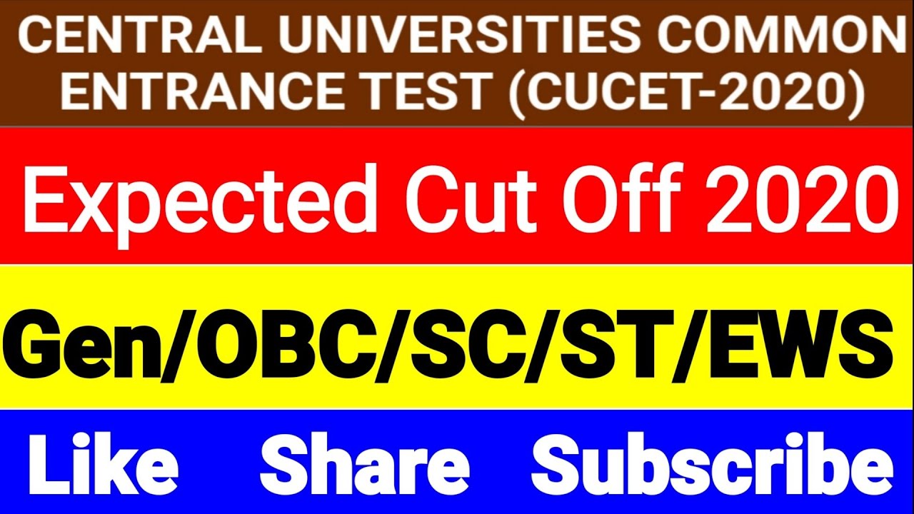 Cucet Expected cut off 2020 ||GEN OBC SC ST EWS All Category Candidates ||Cucet cut off 2020