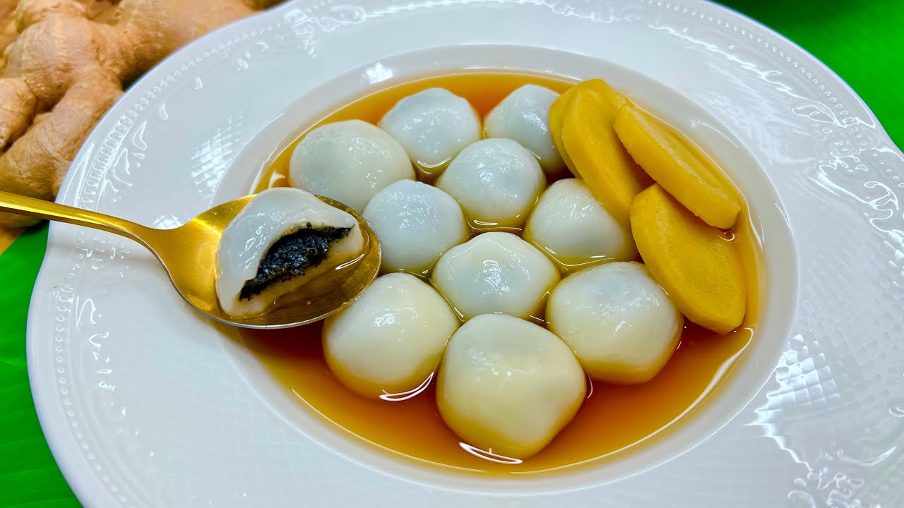 บัวลอยน้ำขิงไส้งาดำน้ำผึ้งสูตรทำขายกำไรดี แป้งเหนียวนุ่มหอมหวานอร่อยมาก