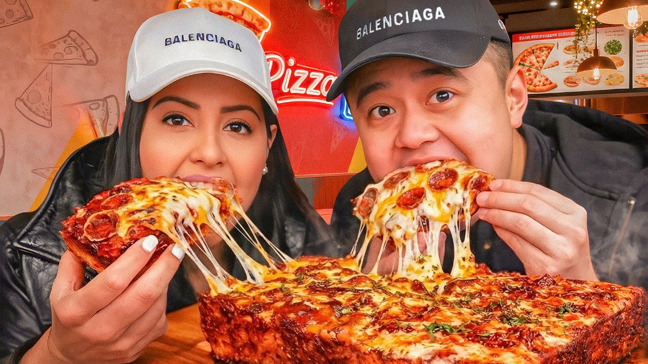 Best Detroit-Style Pizza Taste Test | Kiet & Sara Honest Food Reaction