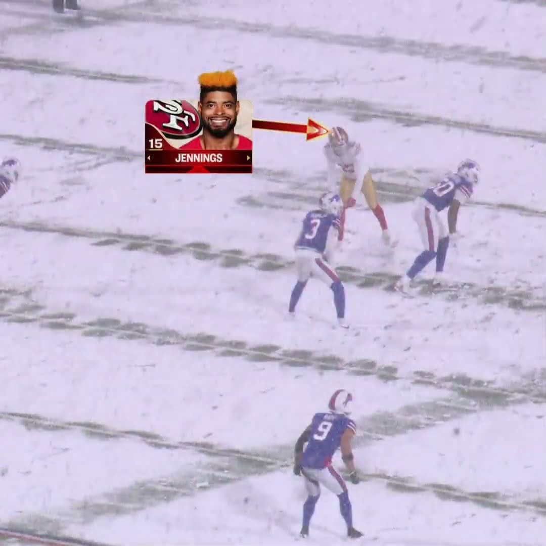 Jauan Jennings catches for a 14-yard Gain vs. Buffalo Bills