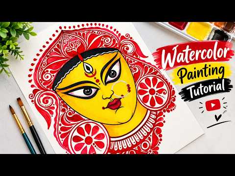 Maa durga watercolor painting ✨️♥️| How to draw durga maa step by step | Durga puja 2026 | Tutorial