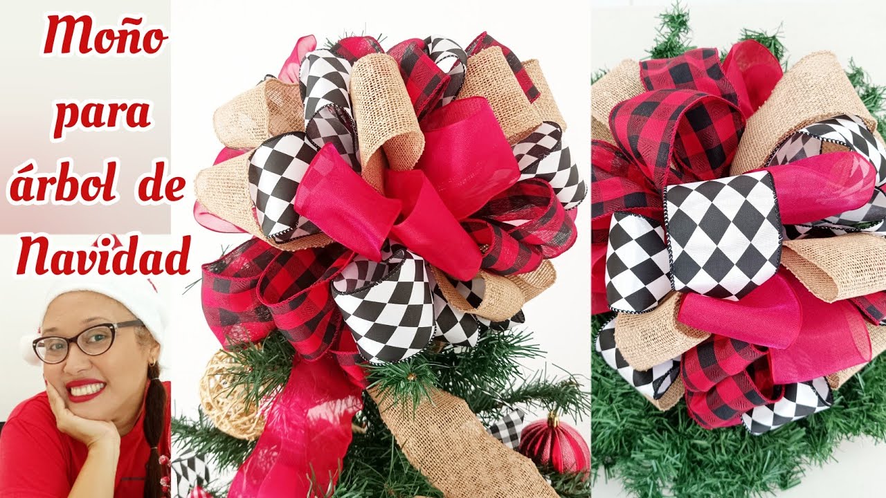 Como hacer moño para la punta del árbol* Cómo hacer moño navideño* Cómo ...
