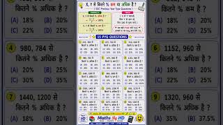 🚀 SSC CGL/CHSL Important Questions | Percentage Comparison PYQ | Maths By HD#shortvideo#shorts#viral