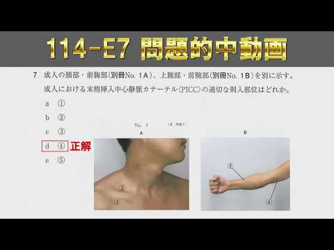 114-E7 問題的中動画〈3種類の講座で「PICCカテーテルの挿入部位」について的中講義！！〉医師国家試験