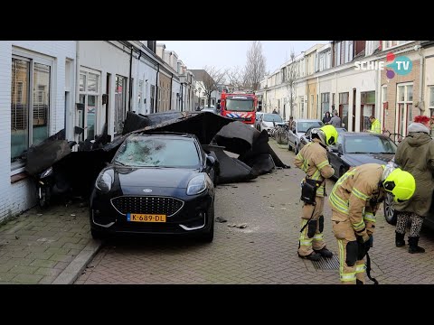 Storm Eunice veroorzaakt grote schade in Schiedam