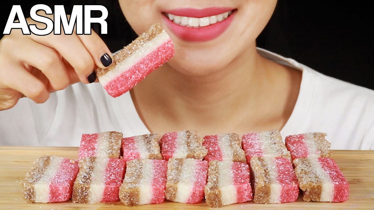 ASMR COCONUT SLICE CANDY EATING SOUNDS MUKBANG NO TALKING - YouTube