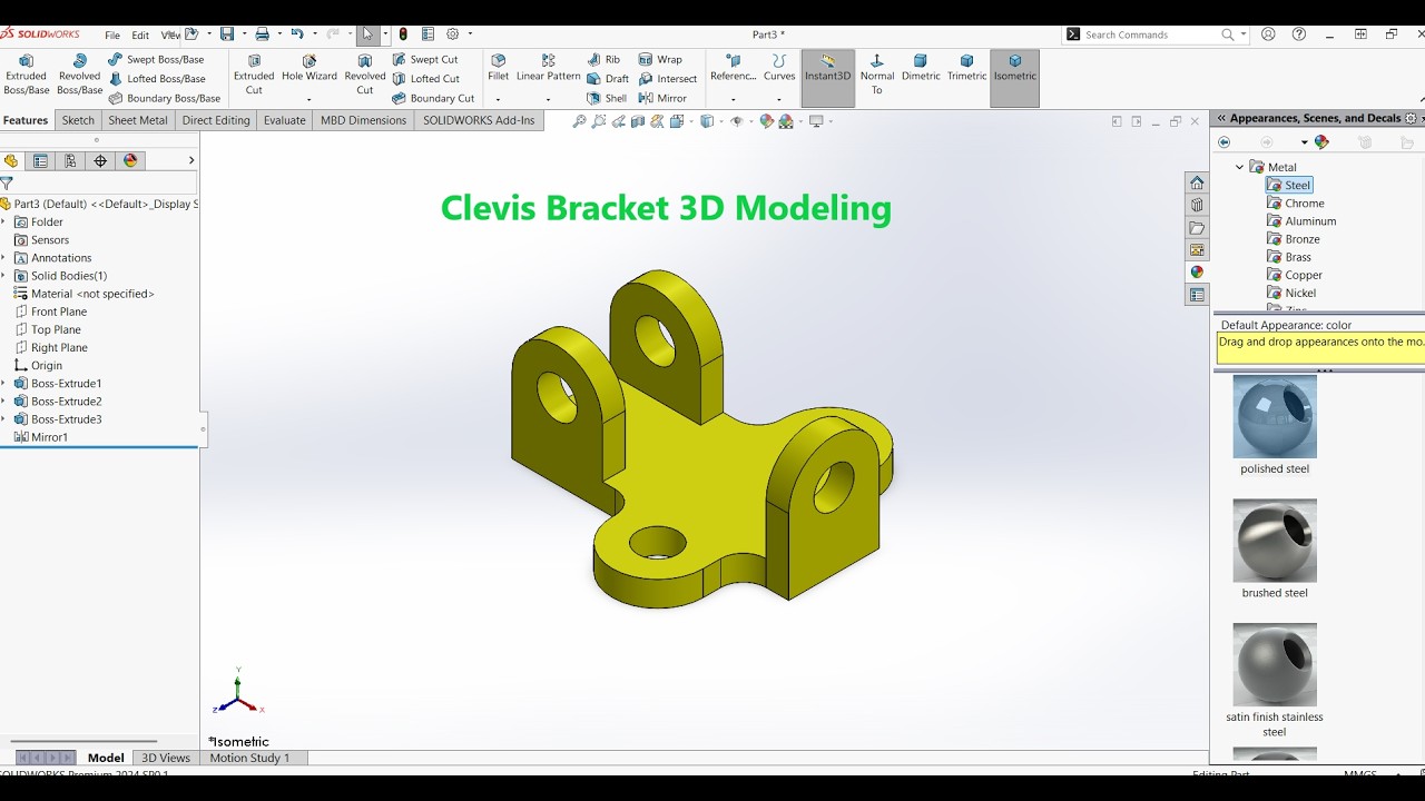 Solidworks Bracket Model Tutorial SolidWorks Support Bracket Tutorial | Beginner 3D Modeling Step by Step ...