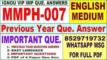 MMPH 007 Previous Year Question Paper in English | mmph 007 important questions with answer