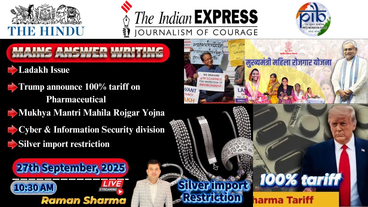 27th September 2025 Current Affair | The Hindu | Indian Express | PIB ...