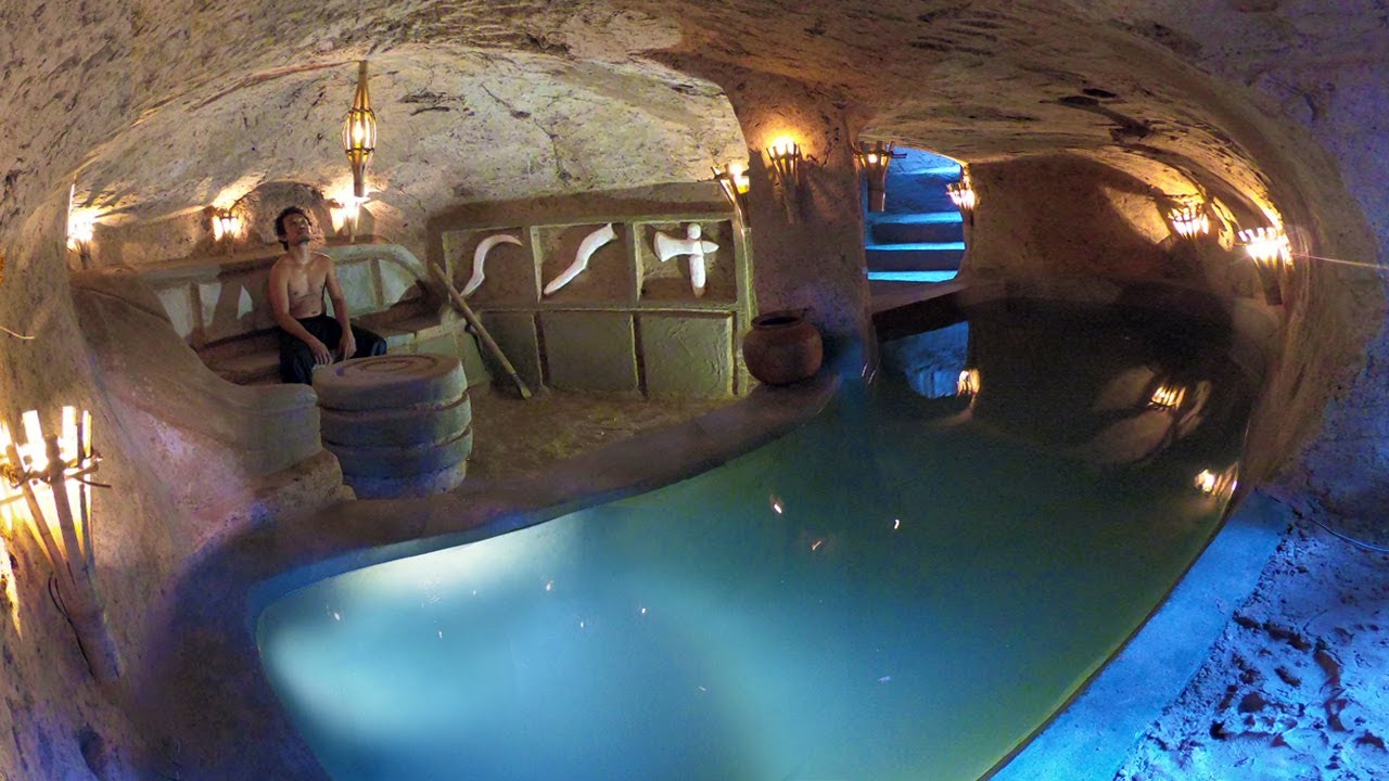 Secret Underground House And Temple Water Slide Swimming Pool Underground