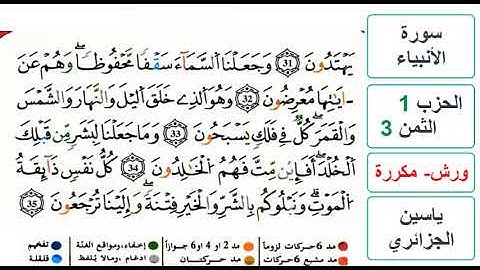 سورة الأنبياء - الحزب 1- الثمن 3 - ياسين الجزائري - ورش - مكررة
