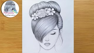 Drawing Tutorial for beginners || Pencil Sketch || How to draw a girl with BEAUTIFUL hair style