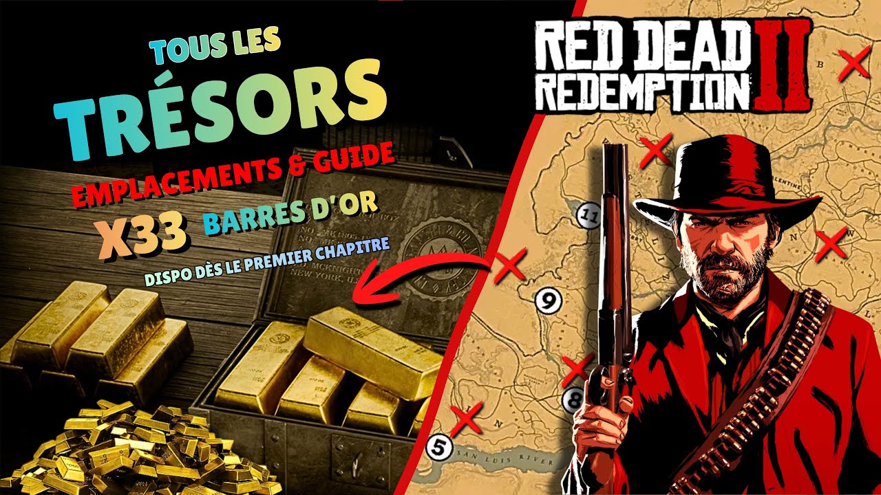 Tous les trésors cachés dans RDR2 | les 33 barres d'or RDR2 - YouTube