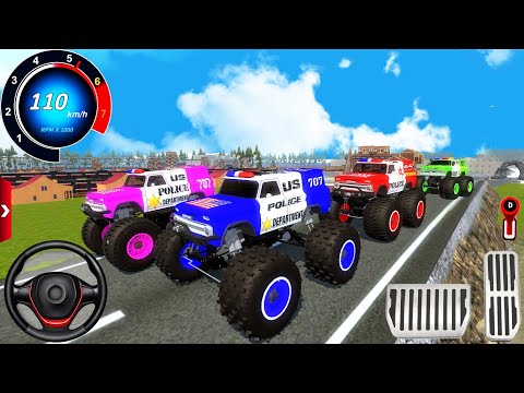Juego De Cuatro Camiones Monstruo De La Policía En Un Nuevo Mapa | Four Players Gameplay.