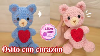 Osito con corazón amigurumi chenille | Tejidos Joss |