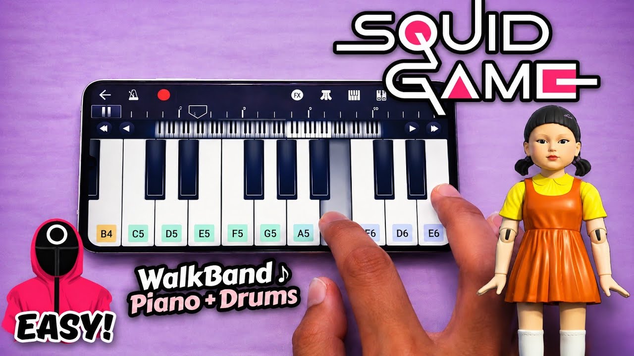 Squid Game - Main Theme (WalkBand Mobile Piano 🎹) | Easy Piano Tutorial 