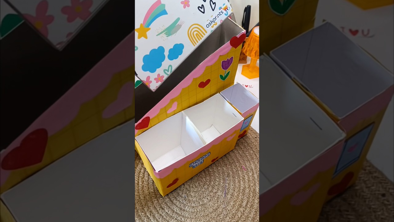 DIY desk organiser from waste boxes // how to make pen and book organiser 