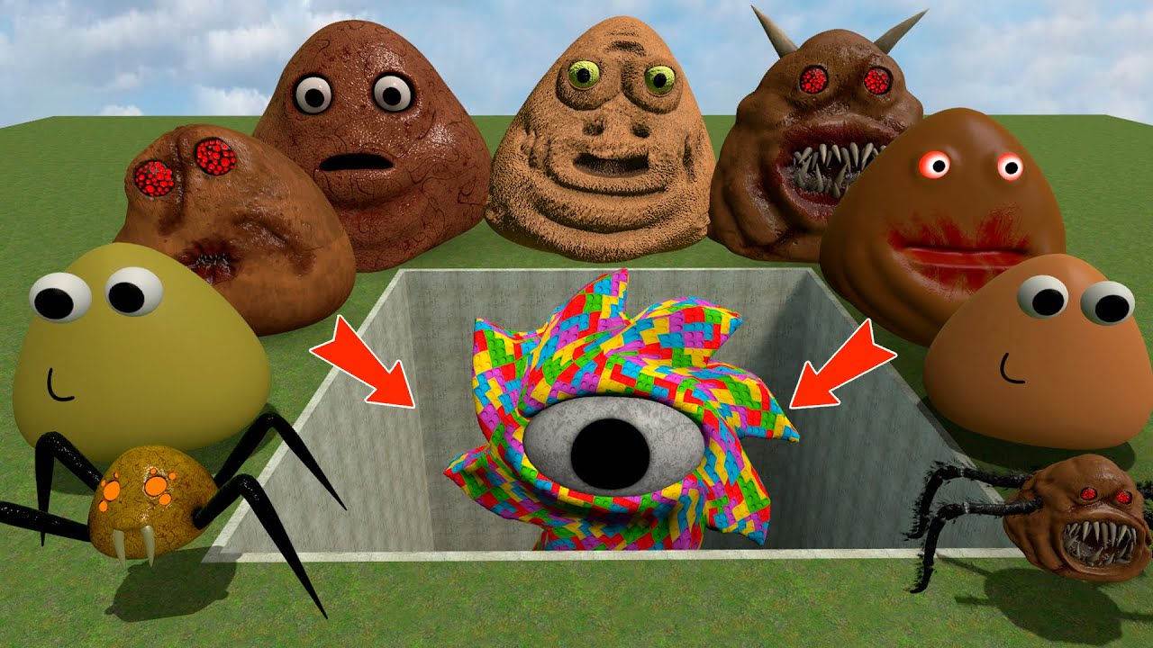 ALL NORMAL 3D POU BOU'S REVENGE Monsters VS LEGO Mr SUN SPRUNKI PHASE in BIG HOLE in Garry's Mod