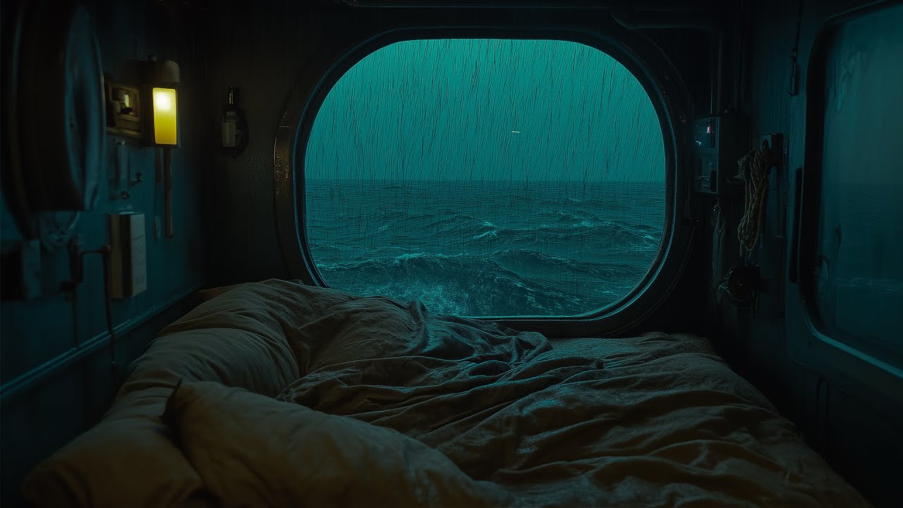 🔴Stormy Night at Sea | ASMR Rain & Waves from Bed on a Boat for ...